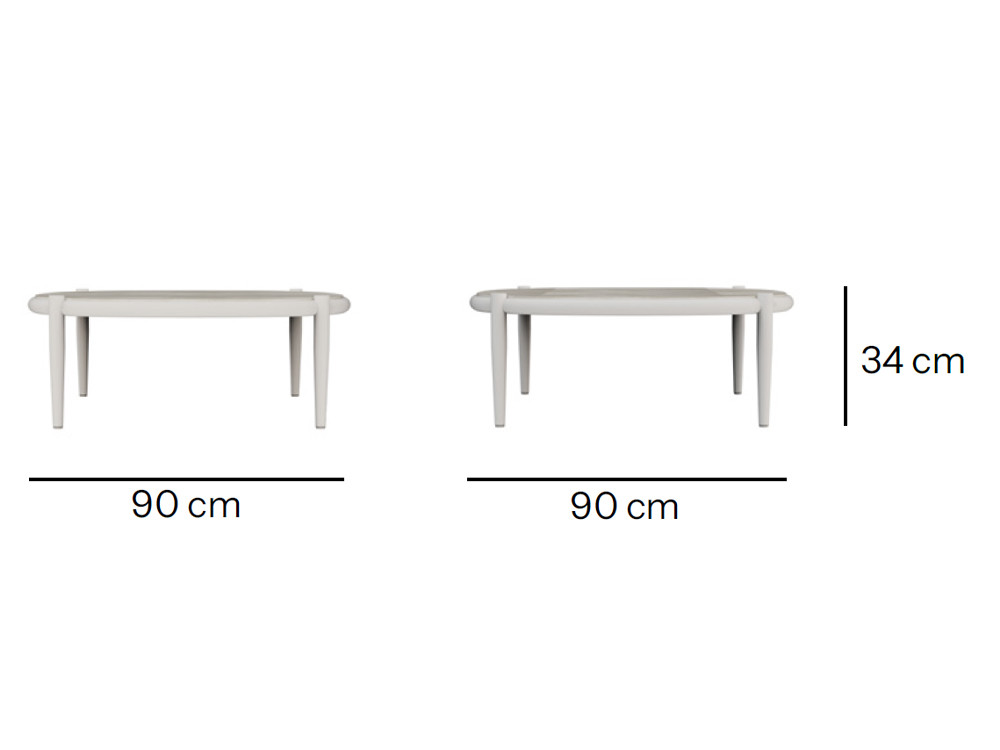 Mesa de centro Clover de Skyline Design: estructura de aluminio y porcelánico. Tres medidas combinables para su exterior