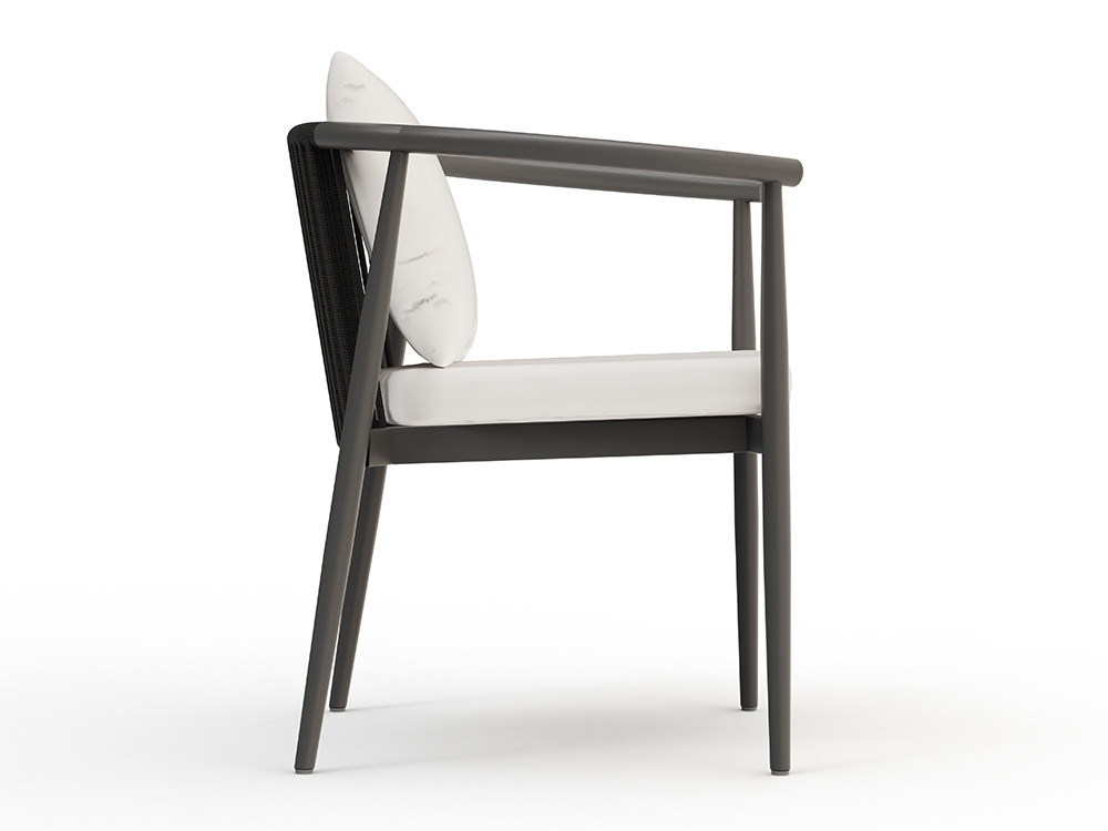 Sillas de exterior de aluminio Clover: estructura negro y cuerda trenzada de calidad. Diseño para ambientes de jardín
