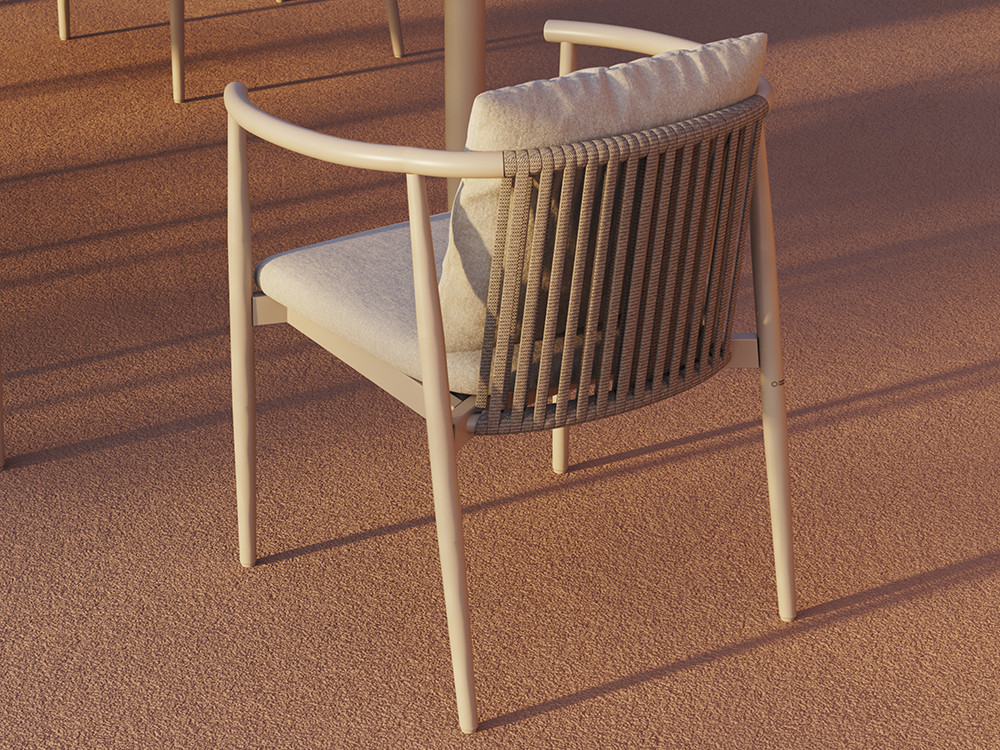Sillas jardin aluminio Clover: estructura de aluminio blanco roto y cuerda en la tienda Mobel 6000 de Madrid.