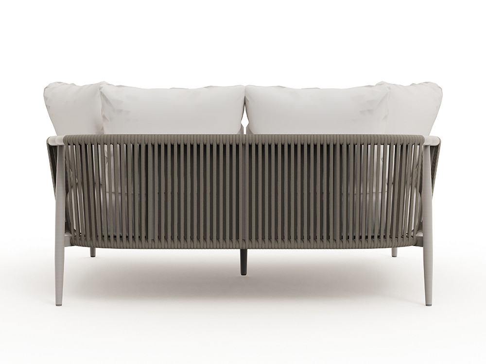Elegante cama de jardín Clover con estructura de aluminio y trenzado de cuerda con cojines en telas seleccionadas