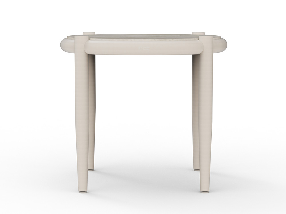 Mejora tu jardín con la mesa auxiliar aluminio Clover: resistente estructura white wash o black con sobre porcelánico