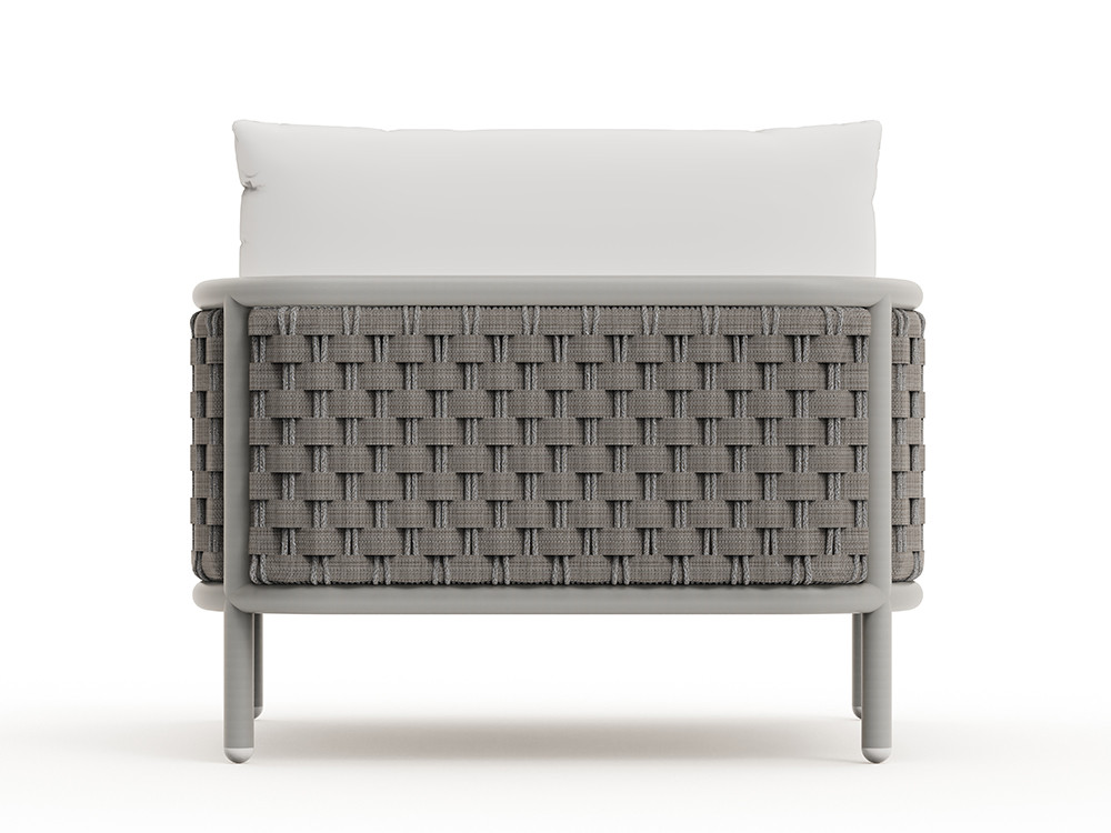 Tu jardín lucirá con el sillón exterior Botit: estructura de aluminio white wash y trenzado de cuerda muy resistente.
