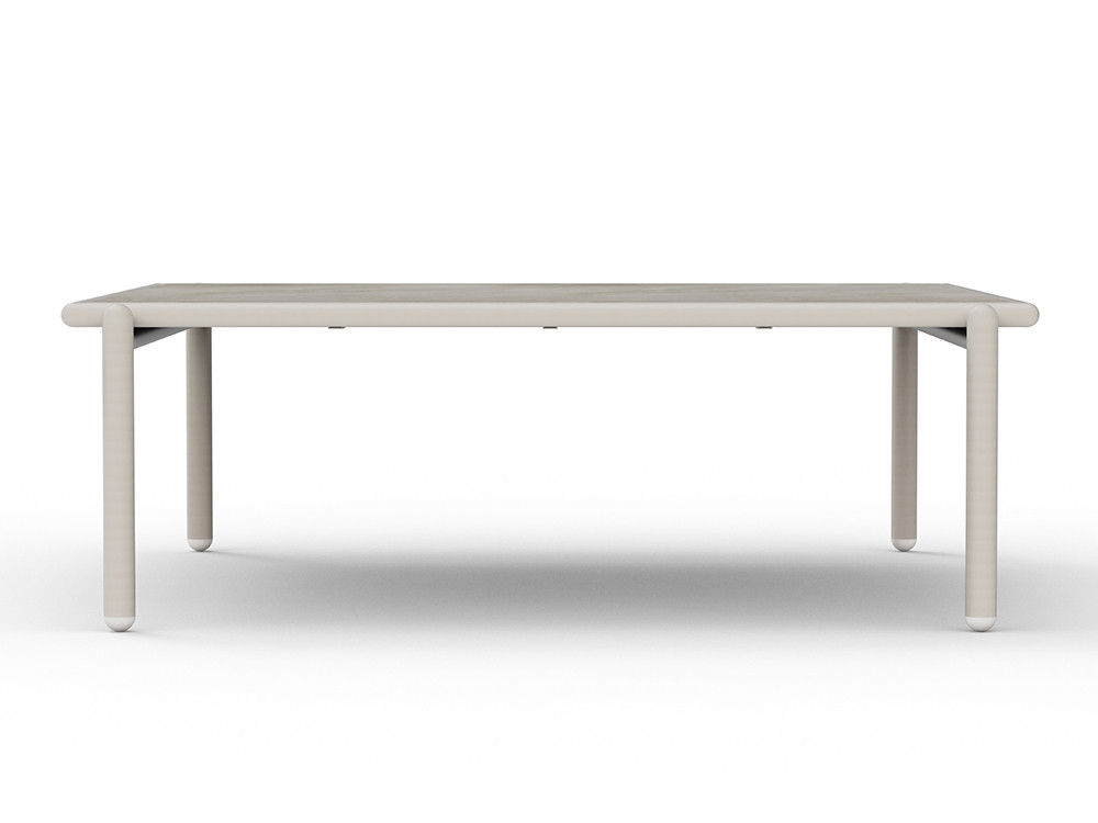Descubre estas mesas de centro modernas Botit: aluminio white wash y porcelánico premium. Mejora tu zona de descanso exterior