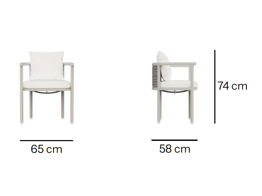 Los muebles exterior aluminio Botit ofrecen diseño con esta silla de cuerda trenzada y sus suaves cojines tapizados.