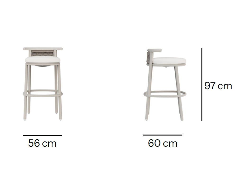 Elige estos taburetes diseño Botit: aluminio white wash y trenzado manual de cuerda para renovar tu zona de barra exterior.