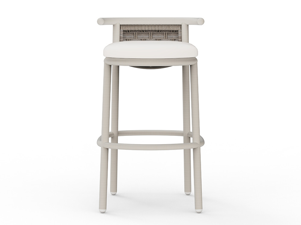 Skyline presenta este taburete de diseño Botit en aluminio y cuerda plana para tu espacio exterior en Seismil Studio con estilo.