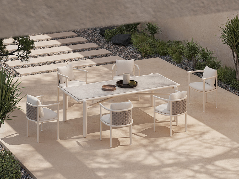mesa exterior aluminio Botit de 240cm tiene sobre porcelánico. Encuéntrala en Mobel 6000