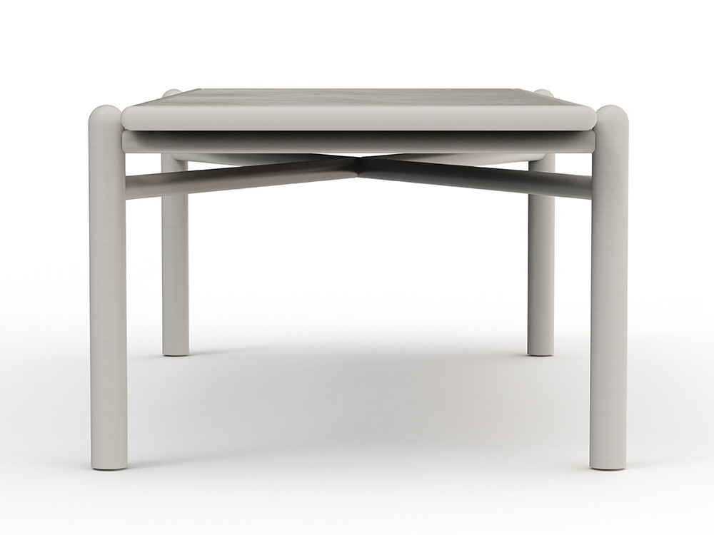 Disfruta tus cenas con la mesa exterior aluminio Botit: estructura white wash y sobre porcelánico de 240cm de gran estilo.