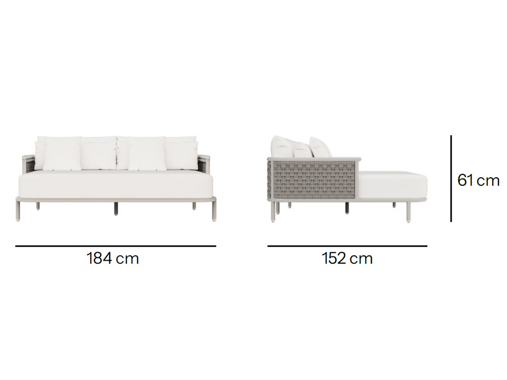 La daybed exterior Botit de Skyline une precisión industrial y artesanía en cuerdas blancas para tu descanso al aire libre.