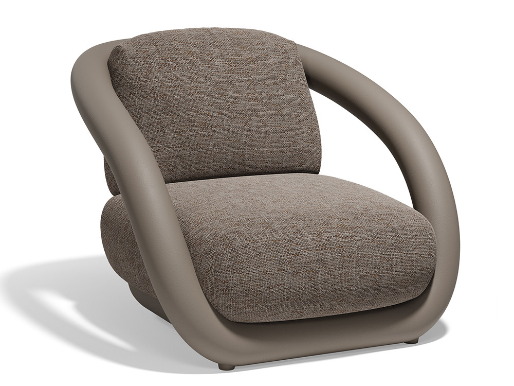 Este sillón de exterior moderno Mel de Vondom une poliuretano mate y tejidos premium. Ideal para tu espacio exterior