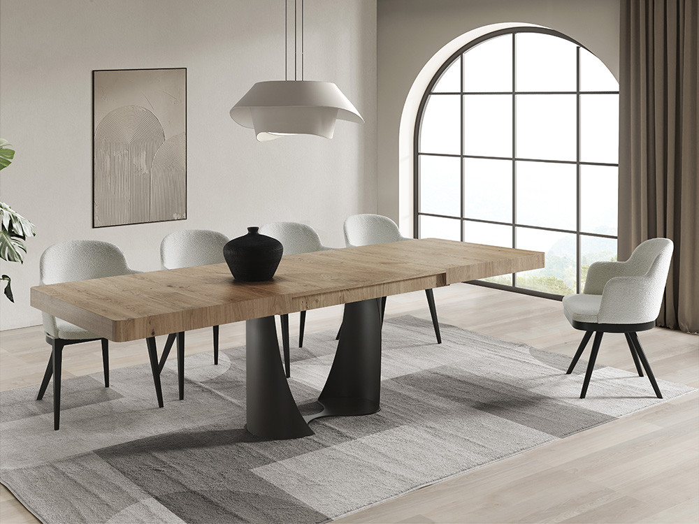 Mesa Duna con sobre en chapa natural de roble o nogal con dos extensiones de Indesan