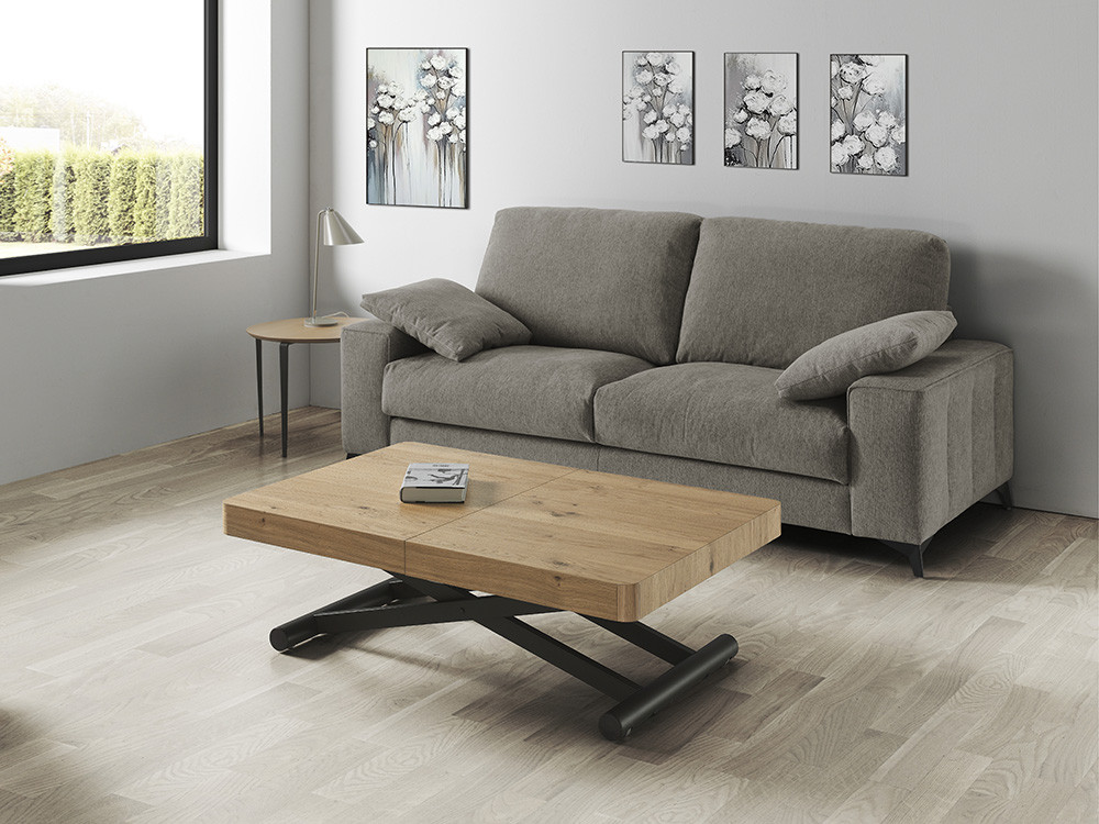 Mesa de centro convertible en mesa de comedor Vita con sobre de chapa natural de Indesan