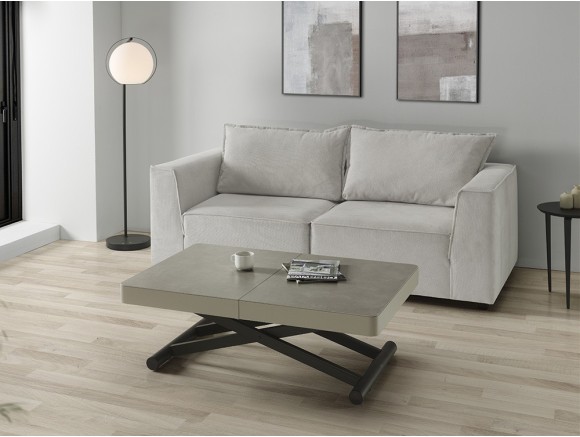 Mesa de centro convertible en mesa de comedor Vita porcelánico con mecanismo eléctrico de Indesan