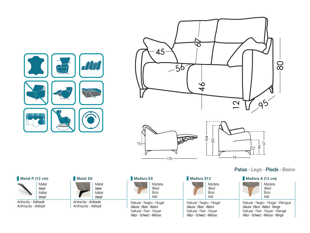Este sofa relax moderno Axel destaca por su respaldo acolchado. Visita nuestra tienda en Madrid y elige tu mejor acabado.
