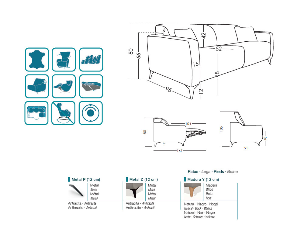 El sofa relax electrico Baltia es ideal para tu hogar. Elige 2 o 3 plazas y fabrica tu pieza a medida.