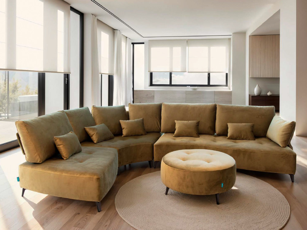 Diseña tu sofa rinconera moderno Kalahari en Mobel 6000 en Madrid. Personaliza medidas y telas con gran estilo premium.