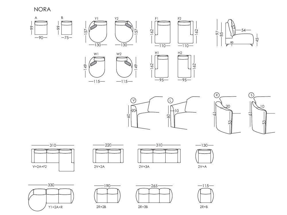 Disfruta el gran confort del sofa modular Nora. Personaliza medidas y telas con un acabado de diseño de estilo muy premium