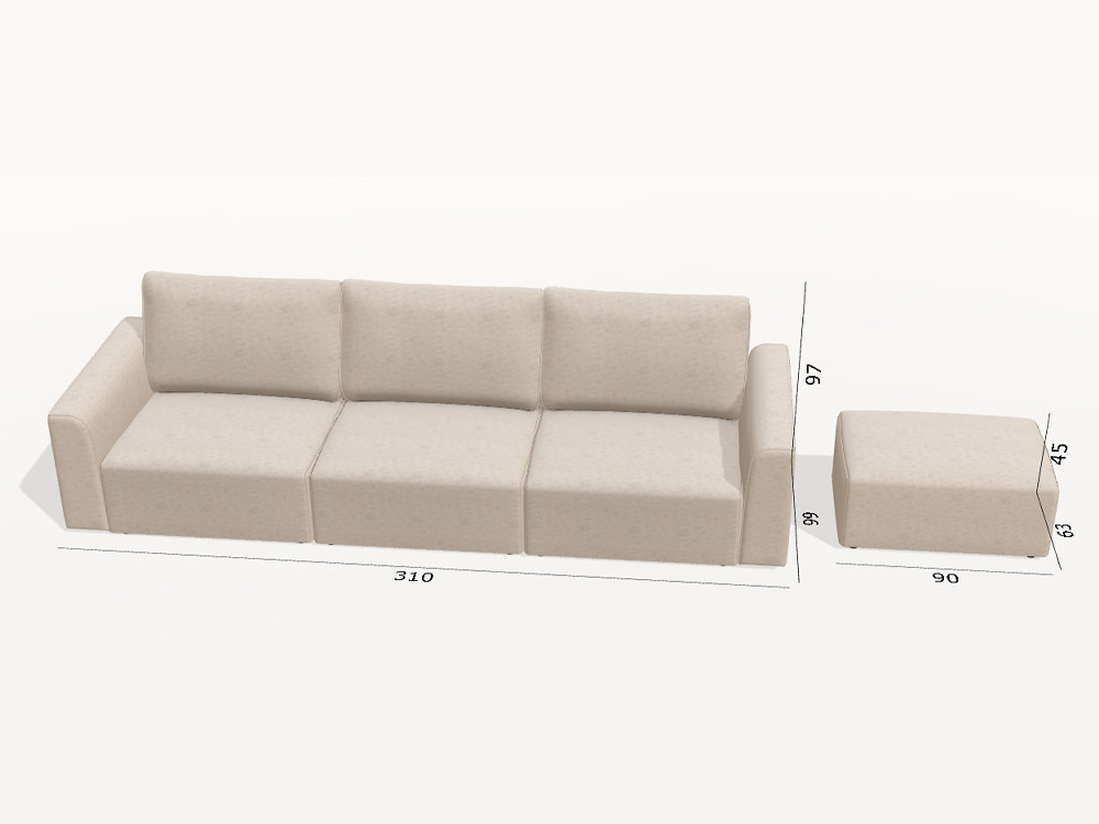 El sofa de diseño Nora destaca por su gran versatilidad. Elige telas y medidas para un salón con estilo muy premium