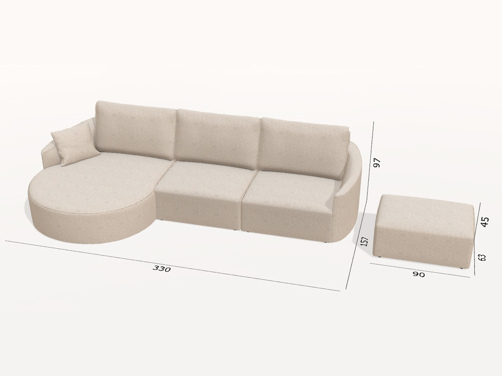 Si buscas un sofa a medida, el Nora Curve es ideal. Chaiselongue personalizable en medidas y telas con estilo premium