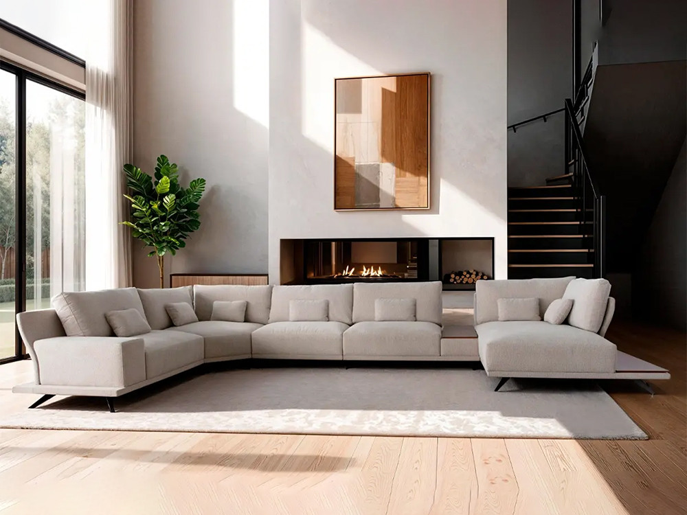 Diseña tu sofa modular esquinero Oasis de Fama en Mobel 6000 en Madrid. Personaliza medidas y telas con estilo premium.