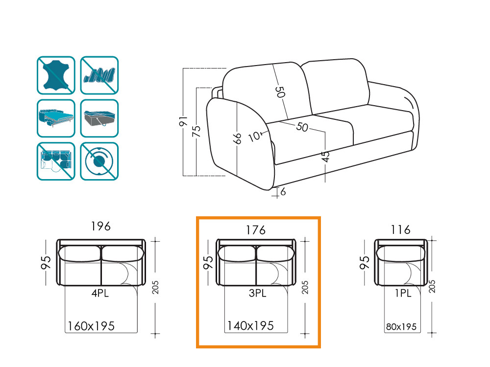 El sofa cama de apertura italiana Bopy incluye colchon de 140x195. Fama y tejido Diana para un acabado de nivel premium.