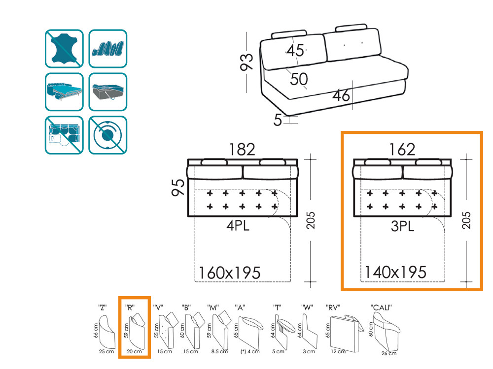 El sofa cama de apertura italiana Bolero es ideal para tu Seismil Studio web. Personaliza medidas y telas estilo premium.