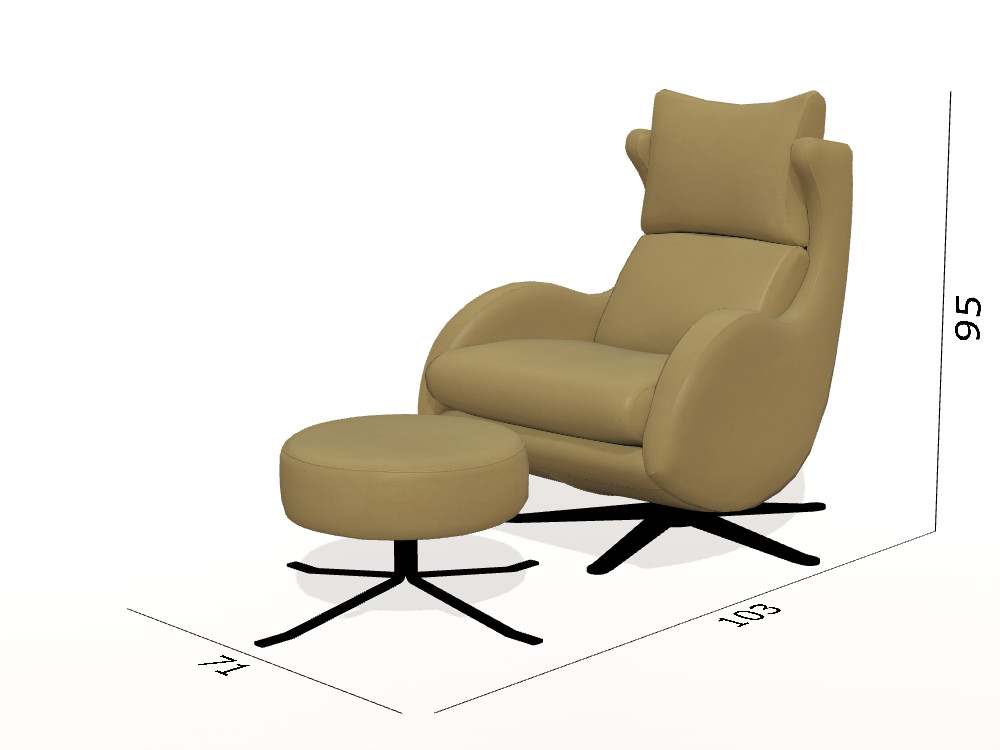 Crea un salon unico con la butaca cuero Lenny. Fama diseña esta pieza giratoria con puf a medida y un estilo muy premium.