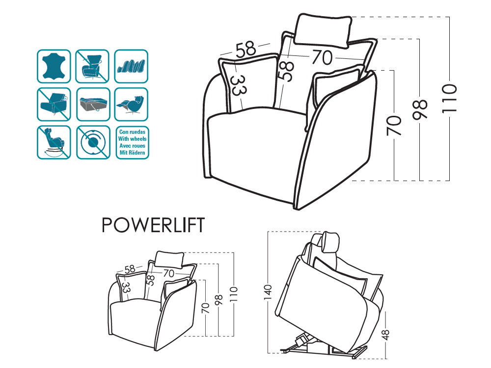El sillon relax moderno Nadia de Fama es ideal en tu hogar. Con sistema de elevacion y telas estilo premium