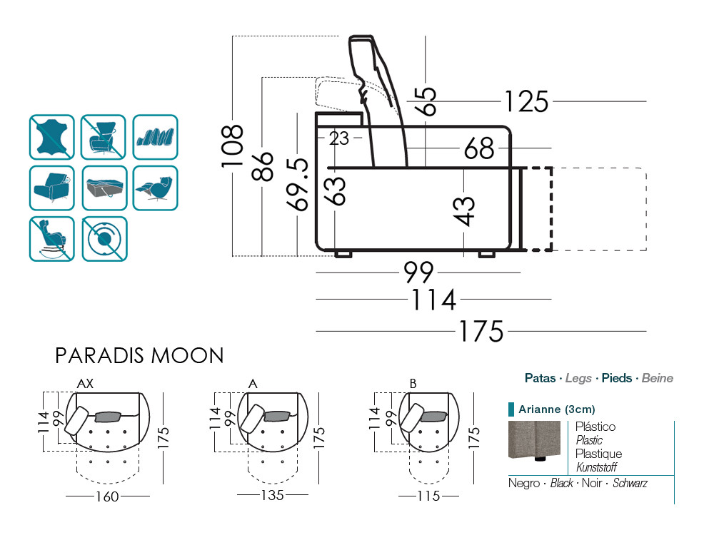 Consigue el sillon relax moderno Paradis Moon de Fama. Su sistema de asiento deslizante electrico es muy premium real.