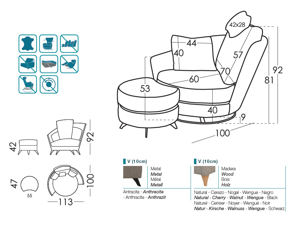 Este sillon con puff Roxane de Fama es ideal para tu hogar. Elige telas para un diseño de estilo muy premium