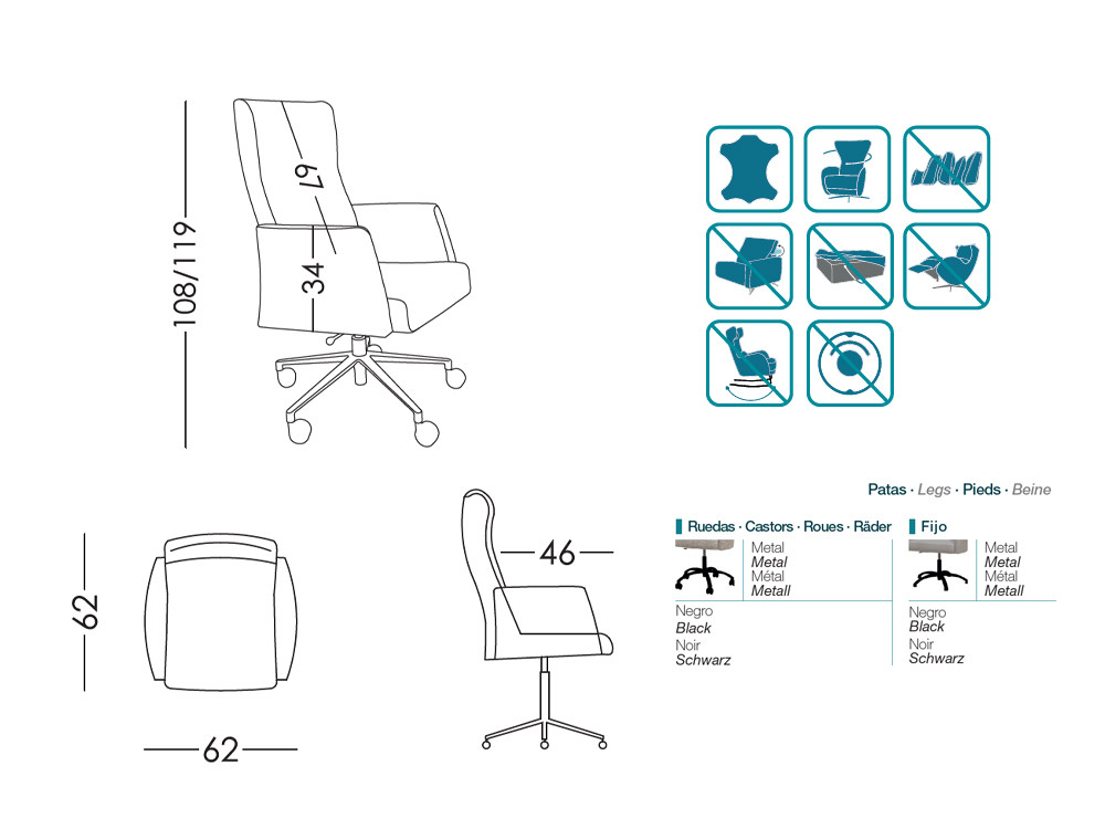 Consigue tu sillon de oficina con ruedas Sky de Fama. Elige sus telas y acabados para un despacho con estilo muy premium.