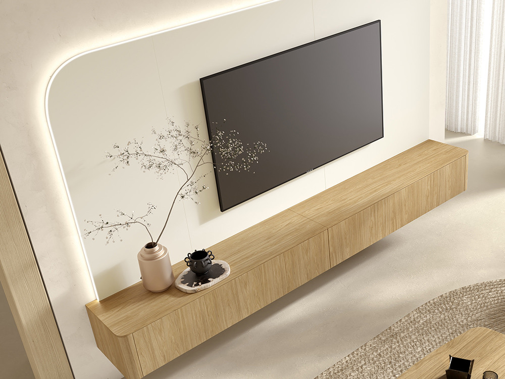 Tu mueble suspendido salon B001 te espera. Haz tu compra online en Mobel 6000 con panel con luz led