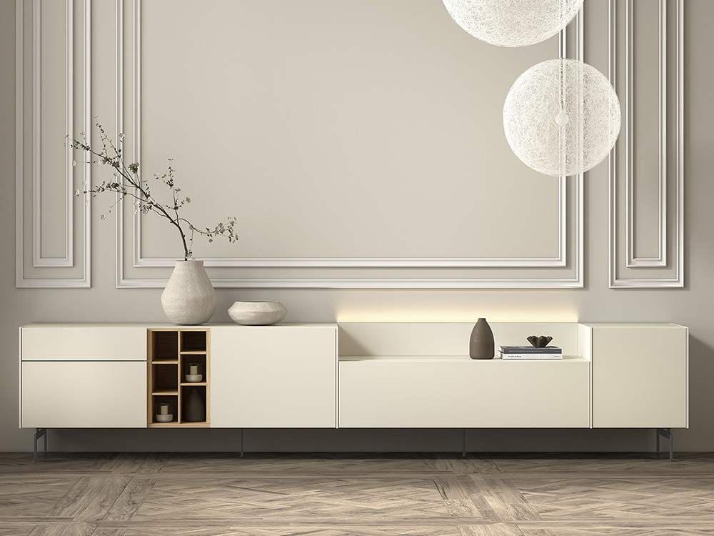 El mueble salon tv moderno B002 de Kazzano es ideal para tu hogar. De venta en Seismil Studio con su diseño de lineas puras.