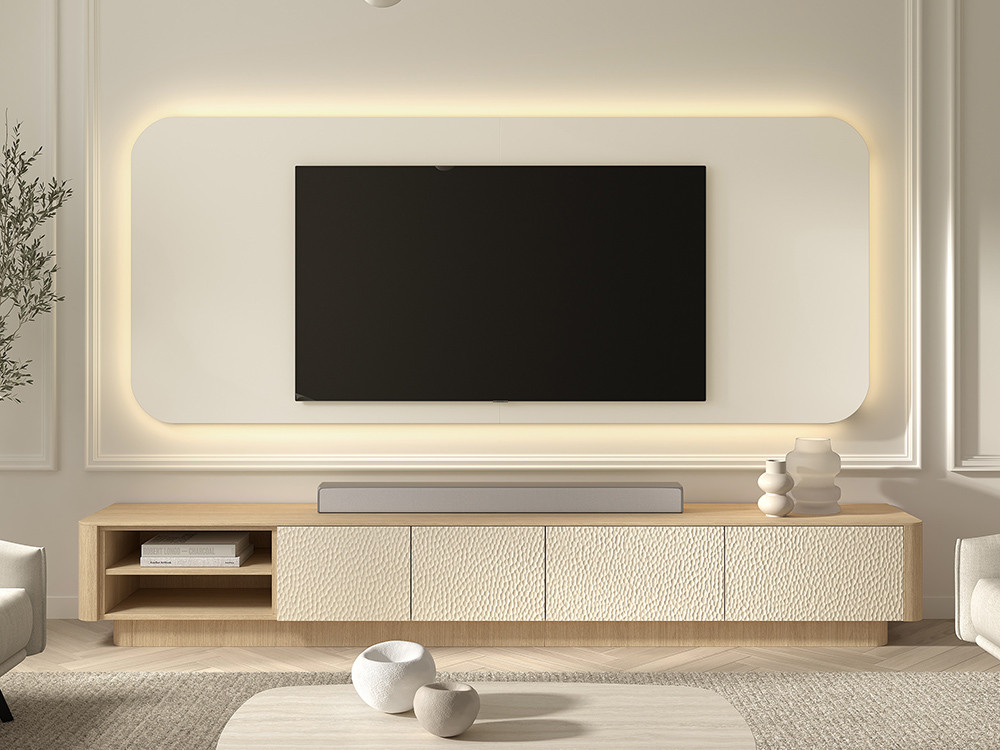 Diseña tu mueble de tv moderno B003 de Kazzano en Mobel 6000 en Madrid. Con panel led y frentes de diseño organico