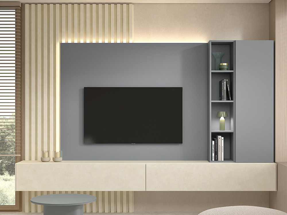 El panel alistonado B006 de Kazzano luce elegante en Seismil Studio. Disfruta sus muebles suspendidos salon de gran diseño.