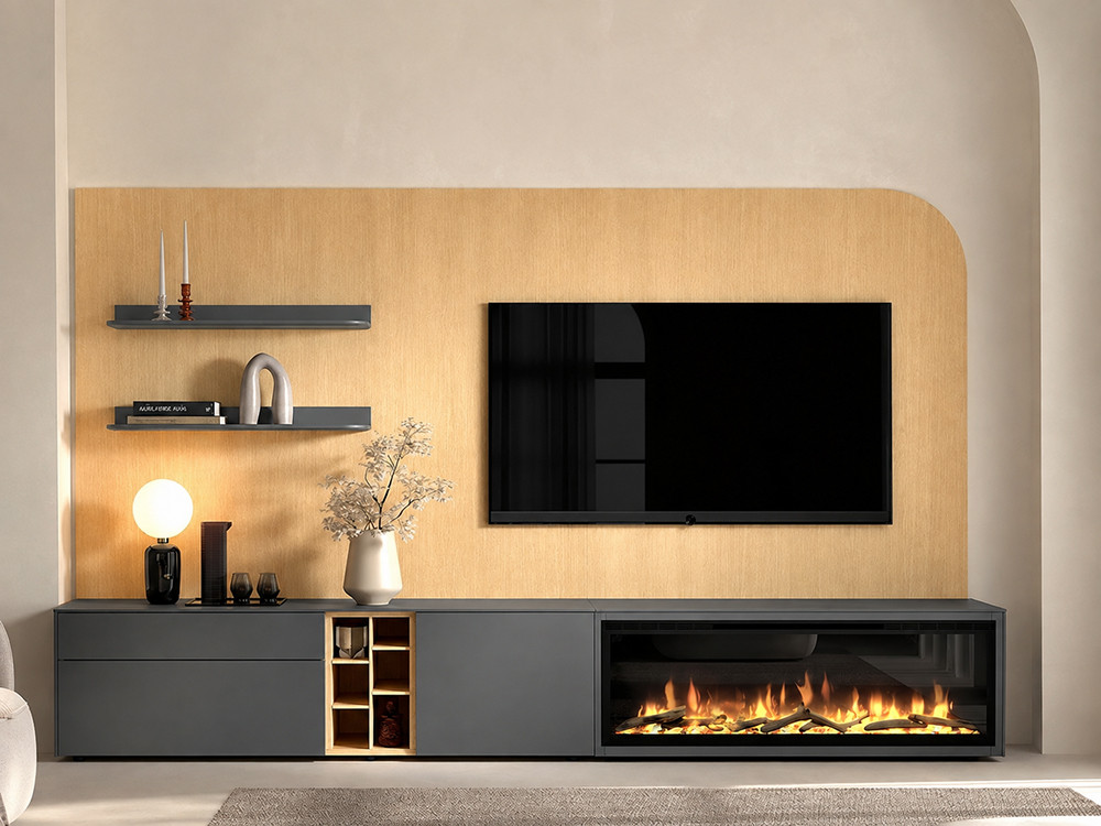 Tu mueble para chimenea electrica B021 te espera. Haz tu compra online en Mobel 6000 con panel led de estilo muy elegante.