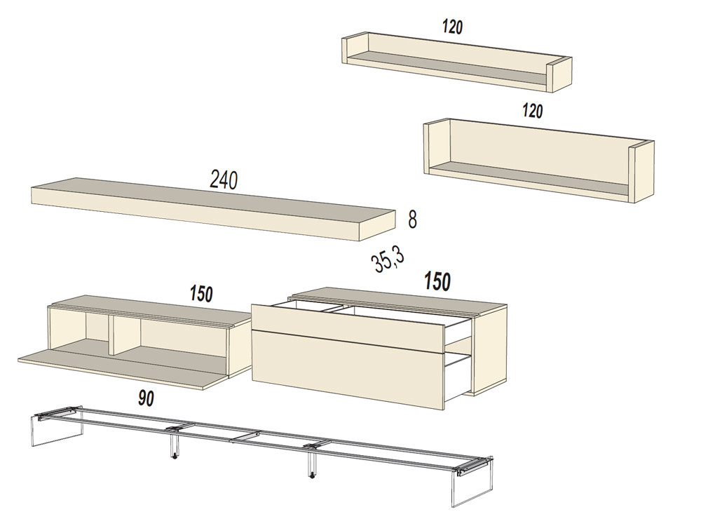 Si buscas muebles de television modernos, la composicion B028 de Kazzano es personalizable en todas sus medidas y acabados.