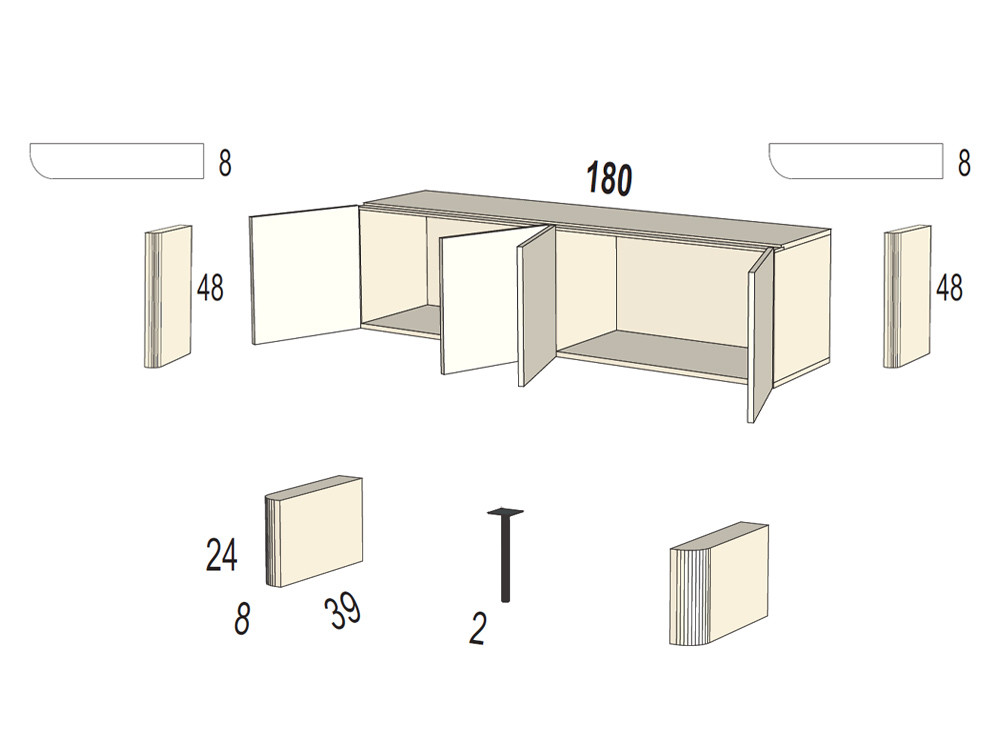 Si buscas aparadores de diseño de cuatro puertas, el B037 de Kazzano te ofrece bellas patas curvas de un estilo impecable.