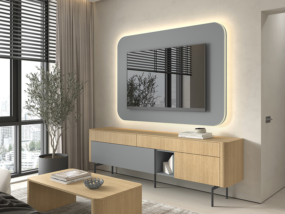 Mueble TV con panel redondeado B039