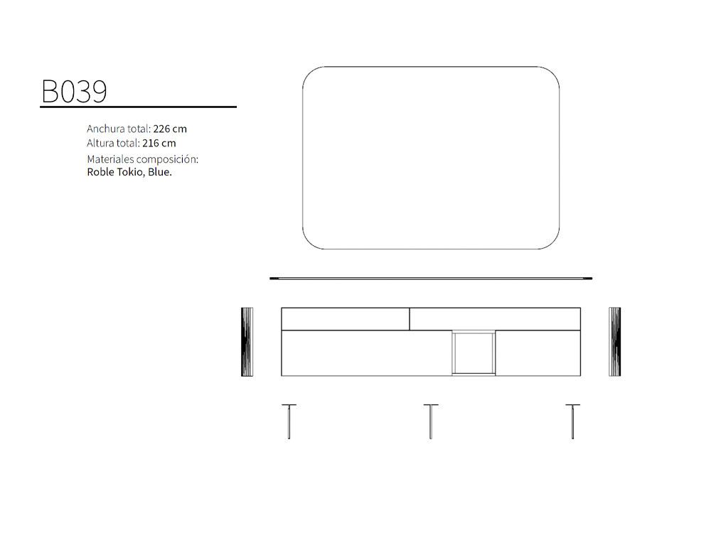 Mueble TV con panel redondeado B039