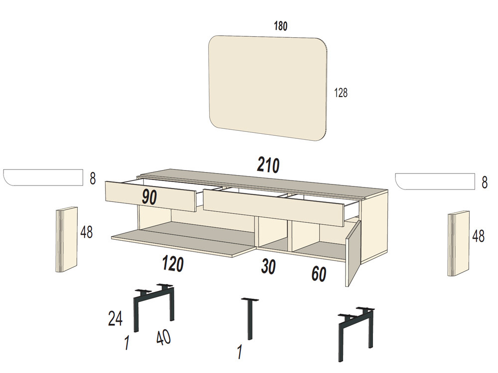 Mueble TV con panel redondeado B039