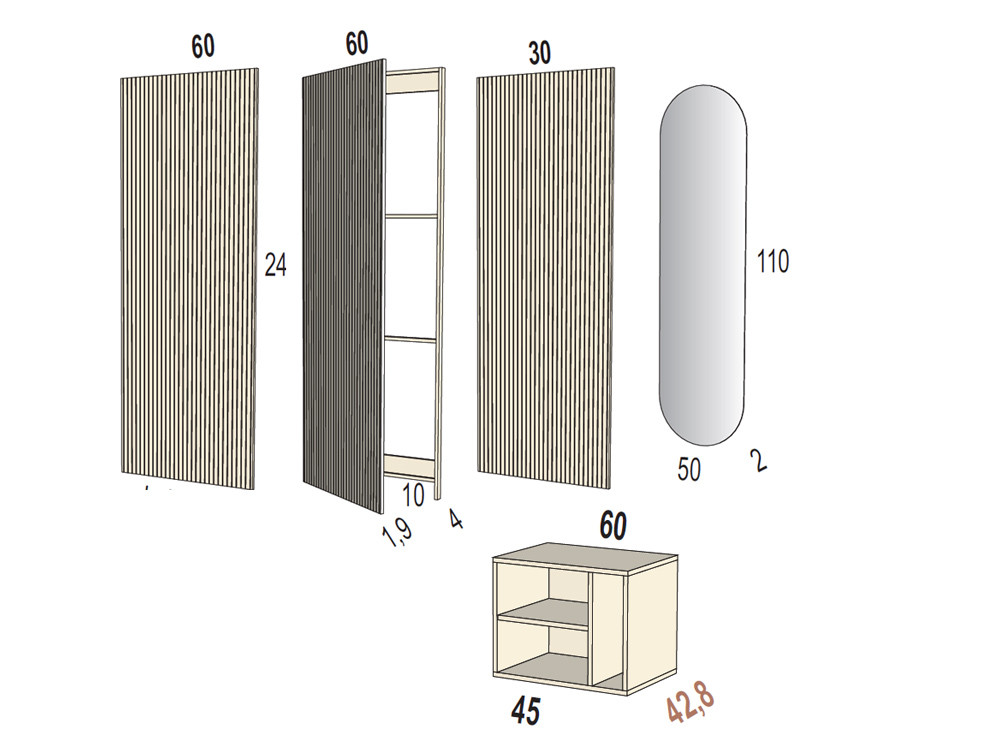 Un recibidor con panel de madera de Kazzano se adapta a tu espacio con puerta para ocultar registros y módulo