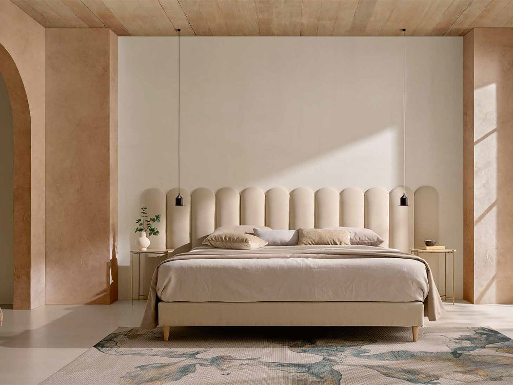 Si buscas cabeceros de cama tapizados modernos, la serie WIB arco de Acana Piel ofrece suaves siluetas hechas a tu medida.