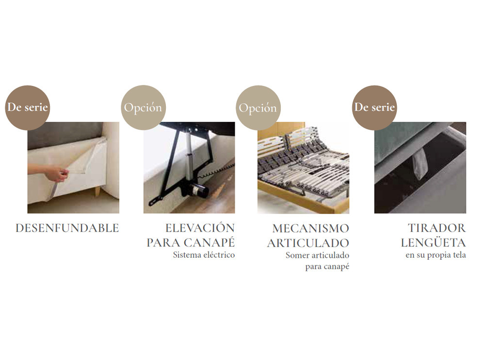 Esta cama canape tapizada Salem viste tu dormitorio de confort, gracias a su cabecero acolchado y tejidos seleccionados.