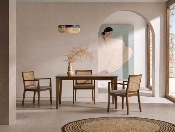 Diseña tu comedor con la silla con brazos 272 de Pérez e Hijos en Mobel 6000 en Madrid, de haya y rejilla con asiento suave.