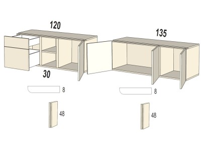 Personaliza el moderno mueble de televisión B004 de Kazzano con laterales redondeados, en los acabados y medidas que decidas.