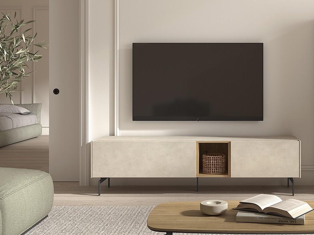 Tu composición mueble tv B005 de Kazzano te espera. Haz tu compra online en Mobel 6000 con aparador alto personalizable.