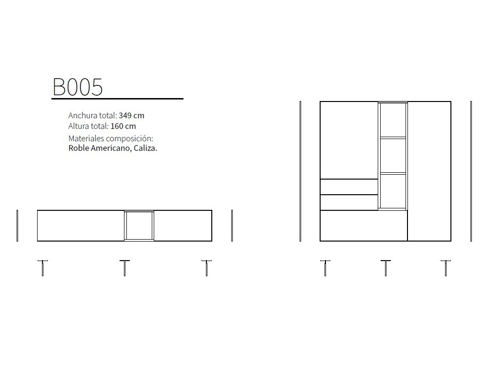 Personaliza a tu medida la composición de salón B005 de Kazzano, con mueble tv moderno y un aparador alto con gran estilo.