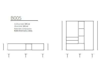 Personaliza a tu medida la composición de salón B005 de Kazzano, con mueble tv moderno y un aparador alto con gran estilo.