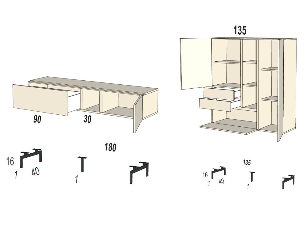 Consigue un salón de diseño moderno con la composición B005 de Kazzano, con mueble de televisión y aparador alto a medida.